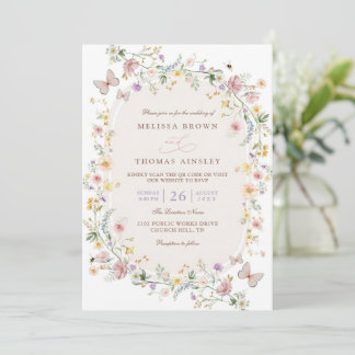 Invitation Wildflower Butterfly Garden QR Code Wedding