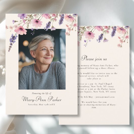 Invitation Wildflower "Celebration of Life" Photo Funeral 