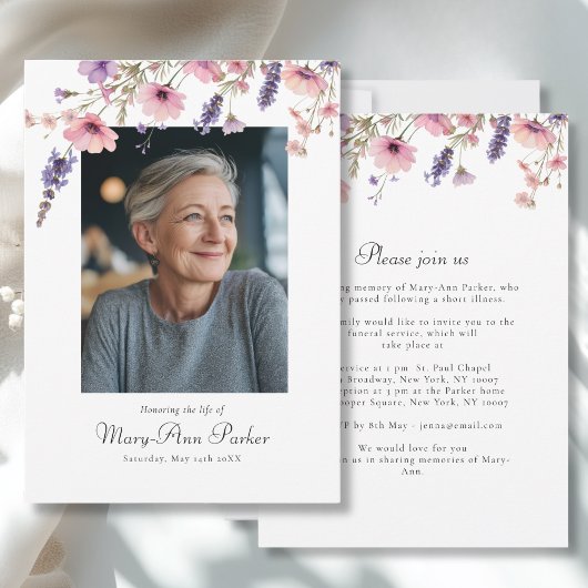 Invitation Wildflower "Celebration of Life" Photo Funeral 