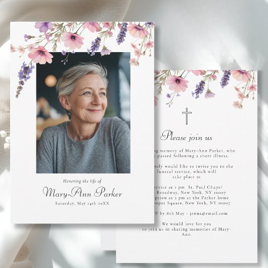 Invitation Wildflower "Celebration of Life" Photo Funeral 