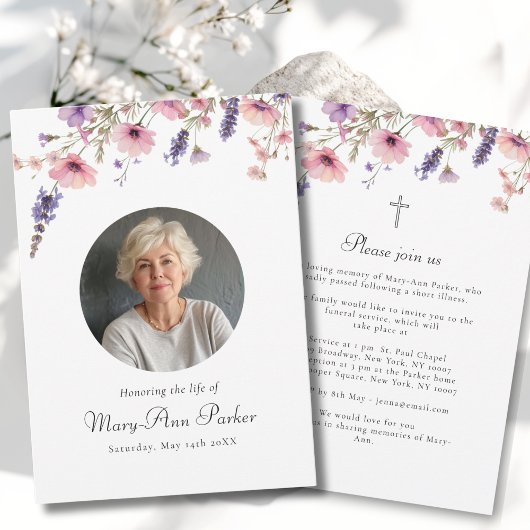 Invitation Wildflower "Celebration of Life" Photo Funeral 