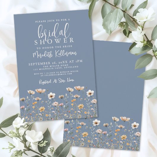 Invitation Wildflower Dusty Blue Bridal Shower