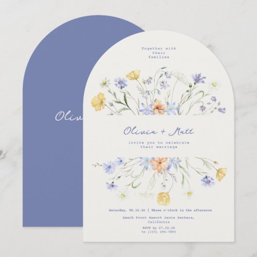 Invitation Wildflower Elegant Handwritten Wedding Wedding  (Devant / Derrière)