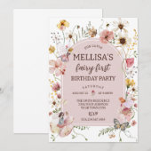 Invitation Wildflower Fairy 1st Birthday Princess Party (Devant / Derrière)