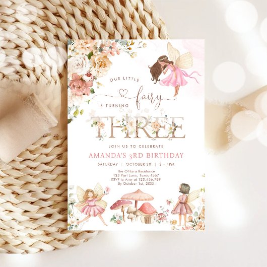 Invitation Wildflower Fairy Three Girl 3rd Birthday 