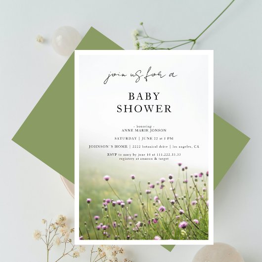 Invitation Wildflower Field Sage Green Baby Shower
