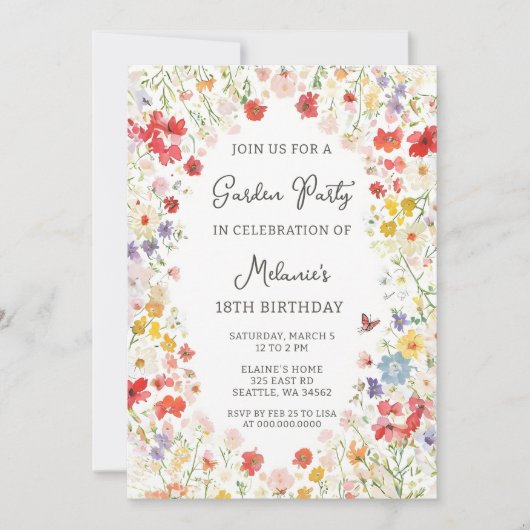 Invitation Wildflower Garden Birthday (Devant)