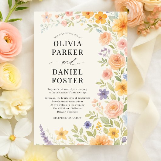 Invitation Wildflower Garden Watercolor Floral Wedding
