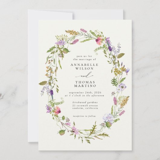 Invitation Wildflower Garden Wreath Greenery Wedding (Devant)
