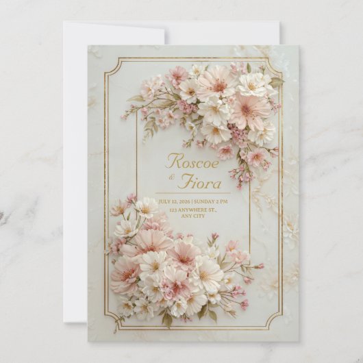 Invitation Wildflower Gilded Ticket Frame Wedding (Devant)