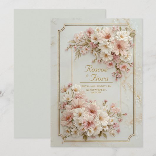 Invitation Wildflower Gilded Ticket Frame Wedding (Devant / Derrière)