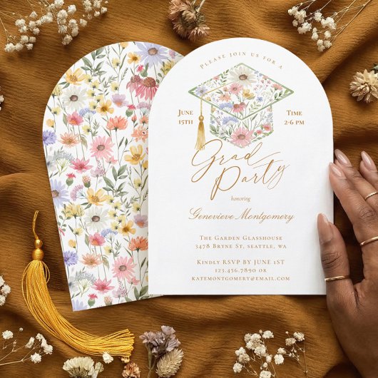 Invitation Wildflower Grad Cap Boho Graduation Garden Party
