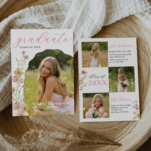 Invitation Wildflower Graduation Party Photo Collage