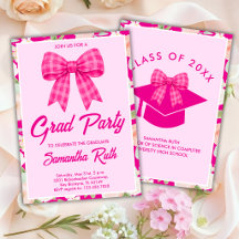 Wildflower Hot Pink Gingham Bow Graduation Party