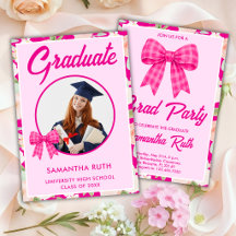 Wildflower Hot Pink Gingham Bow Photo Graduation