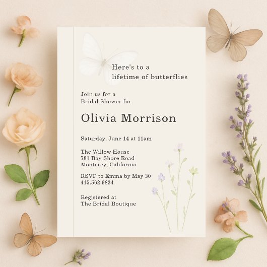 Invitation Wildflower Lifetime of Butterflies Bridal Shower