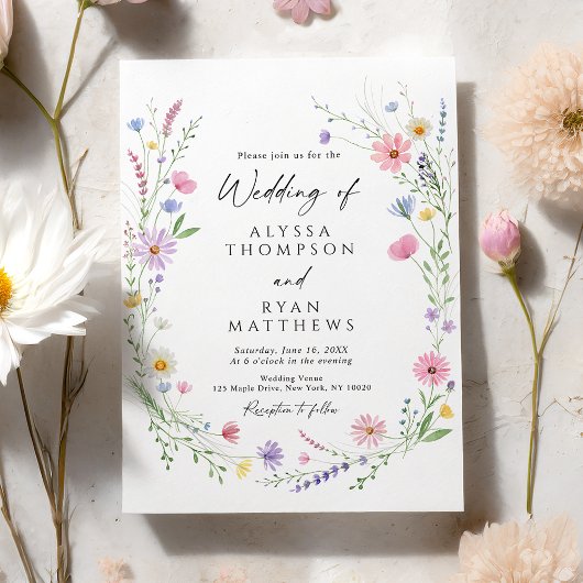 Invitation Wildflower Meadow Garden Wreath Wedding