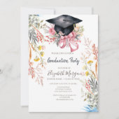 Invitation Wildflower Meadow Grad Cap Pink Bow Graduation (Devant)