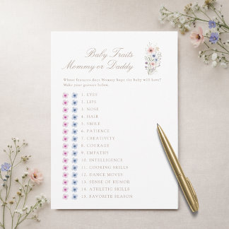 Invitation Wildflower Meadow Shower Baby Traits Game Card