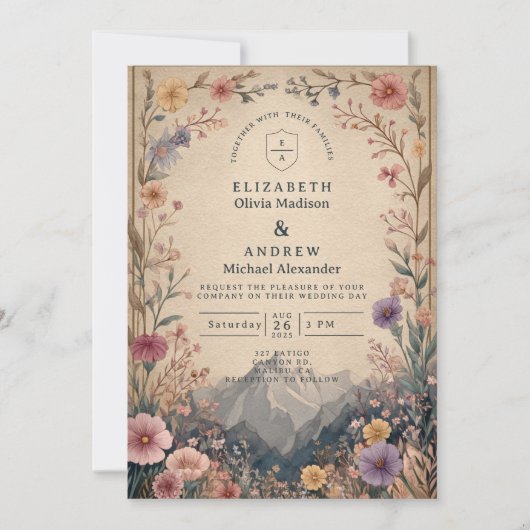 Invitation Wildflower Mountain Botanical Wedding (Devant)