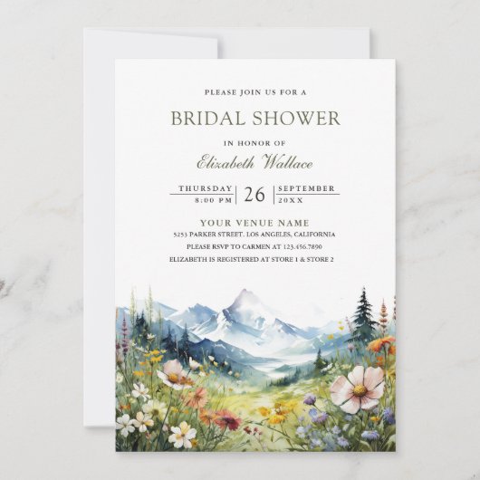 Invitation Wildflower Mountain Meadow QR Code Bridal Shower (Devant)