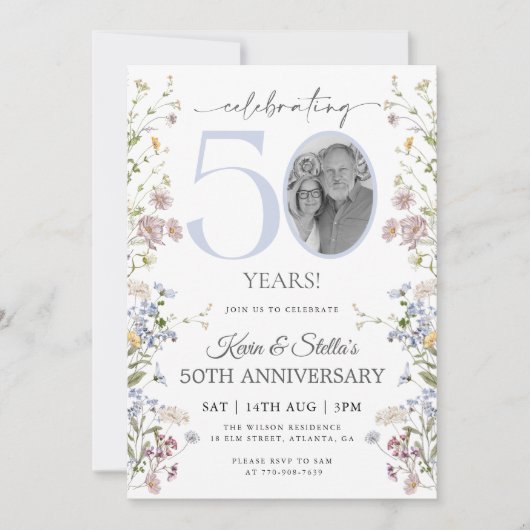 Invitation Wildflower Photo 50e Anniversaire (Devant)