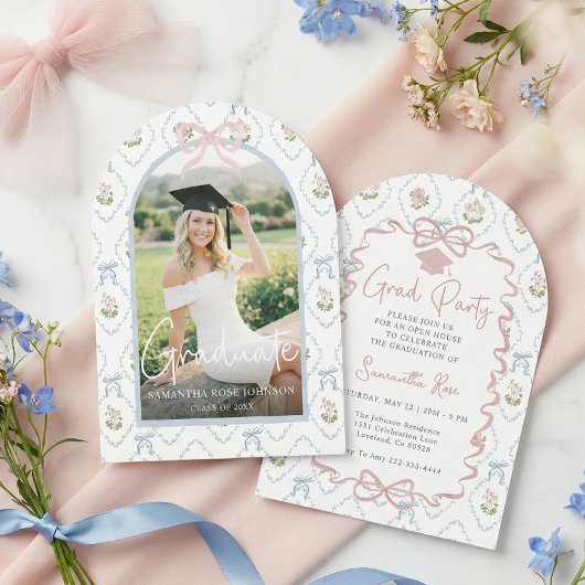 Invitation Wildflower Pink Bow Graduation