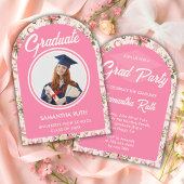 Invitation Wildflower Pink Striped Bows & Ribbons Graduation