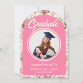 Invitation Wildflower Pink Striped Bows & Ribbons Graduation (Devant)