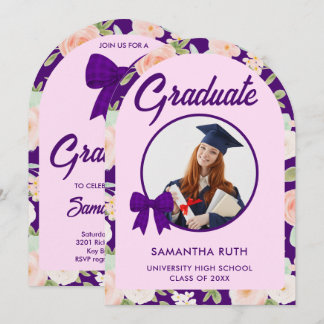 Invitation Wildflower Purple Gingham Bow Photo Graduation