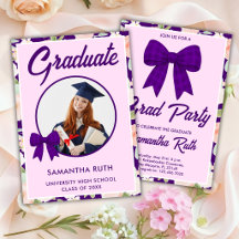 Wildflower Purple Gingham Bow Photo Graduation