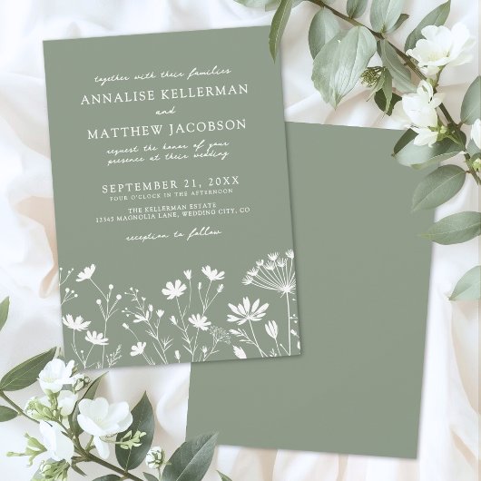 Invitation Wildflower Sage Green Wedding