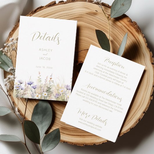 Invitation Wildflower Summer Meadow Wedding Details Card
