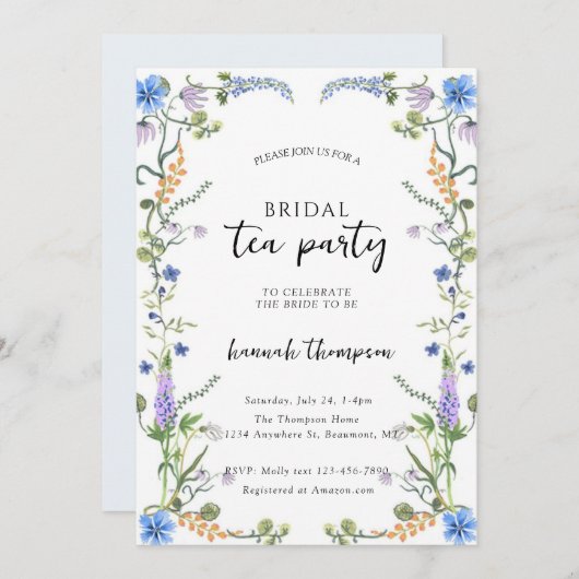 Invitation Wildflower Tea Bridal Shower (Devant / Derrière)