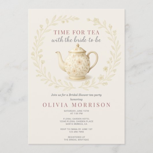 Invitation Wildflower Time for Tea QR Code Bridal Shower (Devant)