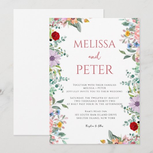 Invitation Wildflower Wedding (Devant / Derrière)