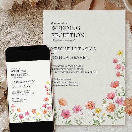 Invitation Wildflower Wedding Reception Pink Orange Floral