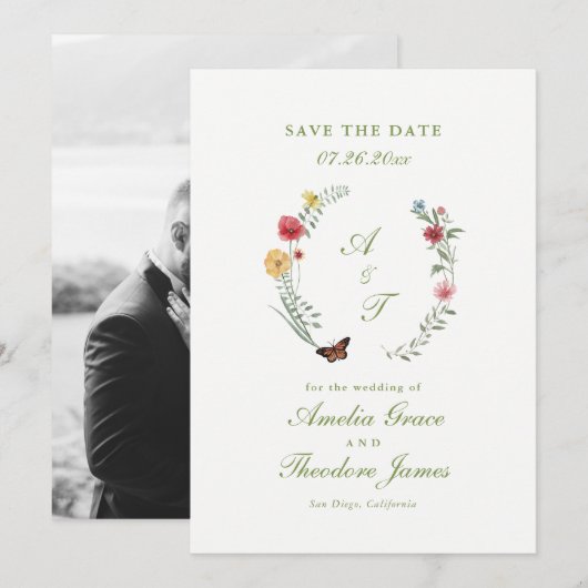 Invitation Wildflower Wedding Save the Date Card (Devant / Derrière)