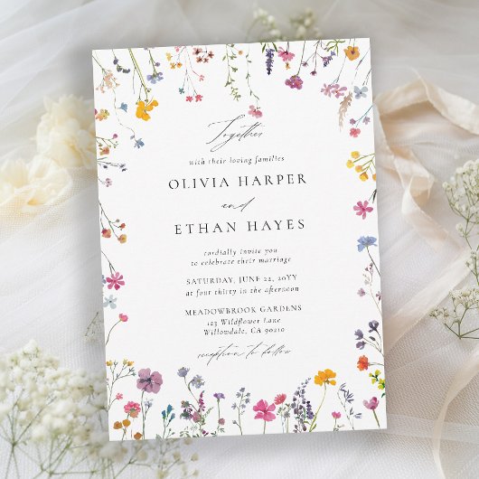 Invitation Wildflower Whimsy Watercolor Elegant Chic Wedding