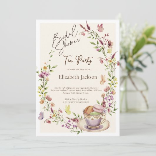 Invitation Wildflowers Butterflies Tea Party Bridal Luncheon (Debout devant)