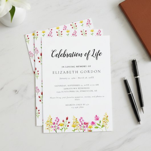 Invitation Wildflowers Celebration of Life Funeral Memorial
