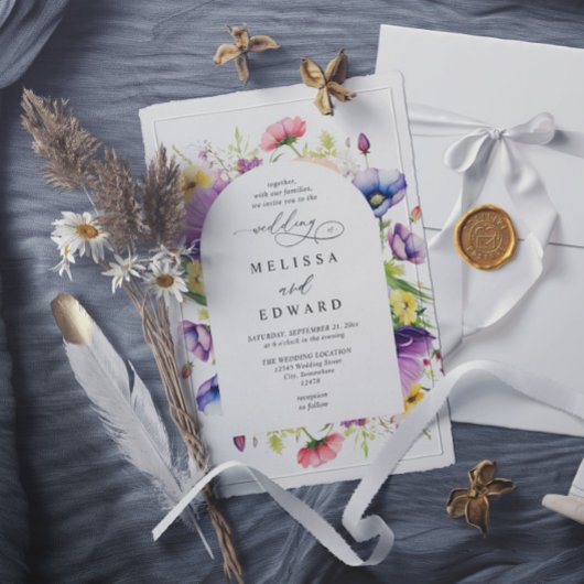 Invitation Wildflowers Elegant Modern Budget QR Code Wedding