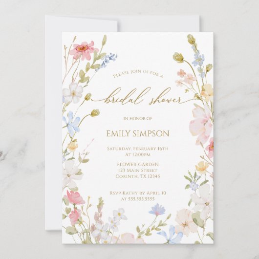 Invitation Wildflowers elegant modern Spring Bridal Shower  (Devant)