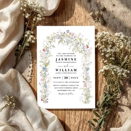 Invitation Wildflowers Garden Arch Rustic QR Code Wedding