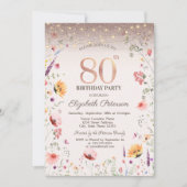 Invitation Wildflowers Glitter String Lights 80th Birthday   (Devant)