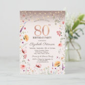 Invitation Wildflowers Glitter String Lights 80th Birthday   (Debout devant)