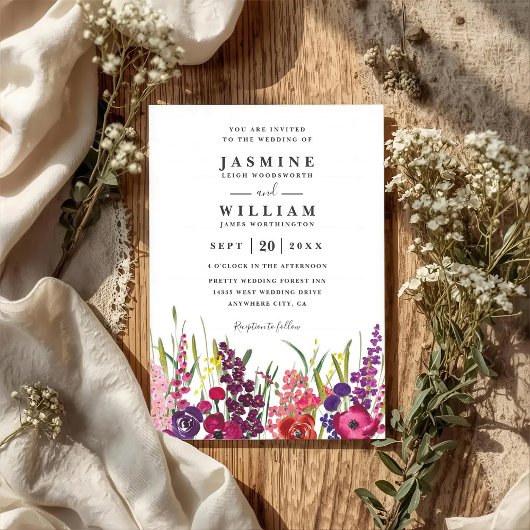 Invitation Wildflowers Hand Painted Floral QR Code Wedding