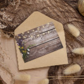 Invitation Wildflowers on Wood String Lights Rustic Wedding