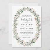 Invitation Wildflowers Oval Floral Wreath QR Code Wedding (Devant)