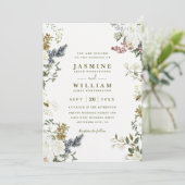 Invitation Wildflowers Rustic Elegant Modern QR Code Wedding (Debout devant)